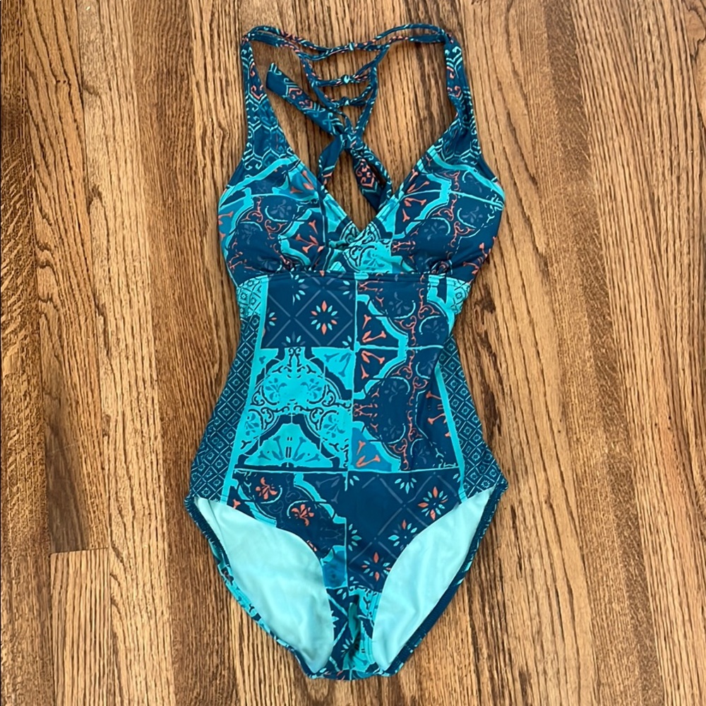 Prana Blue Mosaic One Piece Swimsuit XS